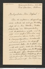 Nachlass Franz Steindachner, Brief von Josef Szombathy an Franz Steindachner (17.05.1908), Inv.Nr. 534.12, Seite 1